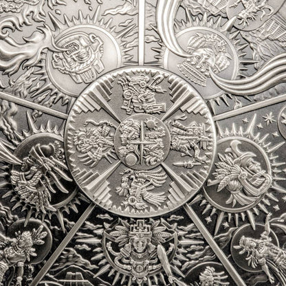 AZTEC FIVE SUNS Ages of Man Creation of World 3 Oz Silver Coin $20 Palau 2021 - PARTHAVA COIN