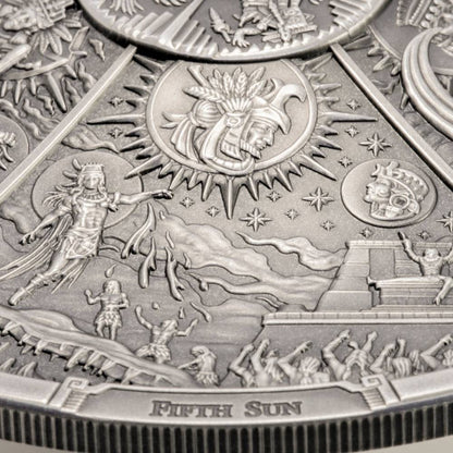 AZTEC FIVE SUNS Ages of Man Creation of World 3 Oz Silver Coin $20 Palau 2021 - PARTHAVA COIN