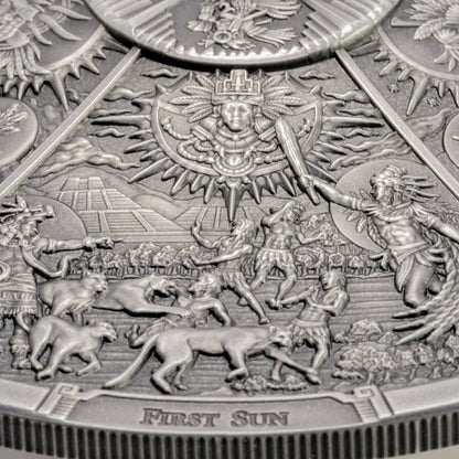 AZTEC FIVE SUNS Ages of Man Creation of World 3 Oz Silver Coin $20 Palau 2021 - PARTHAVA COIN