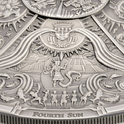 AZTEC FIVE SUNS Ages of Man Creation of World 3 Oz Silver Coin $20 Palau 2021 - PARTHAVA COIN