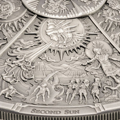 AZTEC FIVE SUNS Ages of Man Creation of World 3 Oz Silver Coin $20 Palau 2021 - PARTHAVA COIN