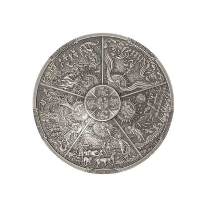 AZTEC FIVE SUNS Ages of Man Creation of World 3 Oz Silver Coin $20 Palau 2021