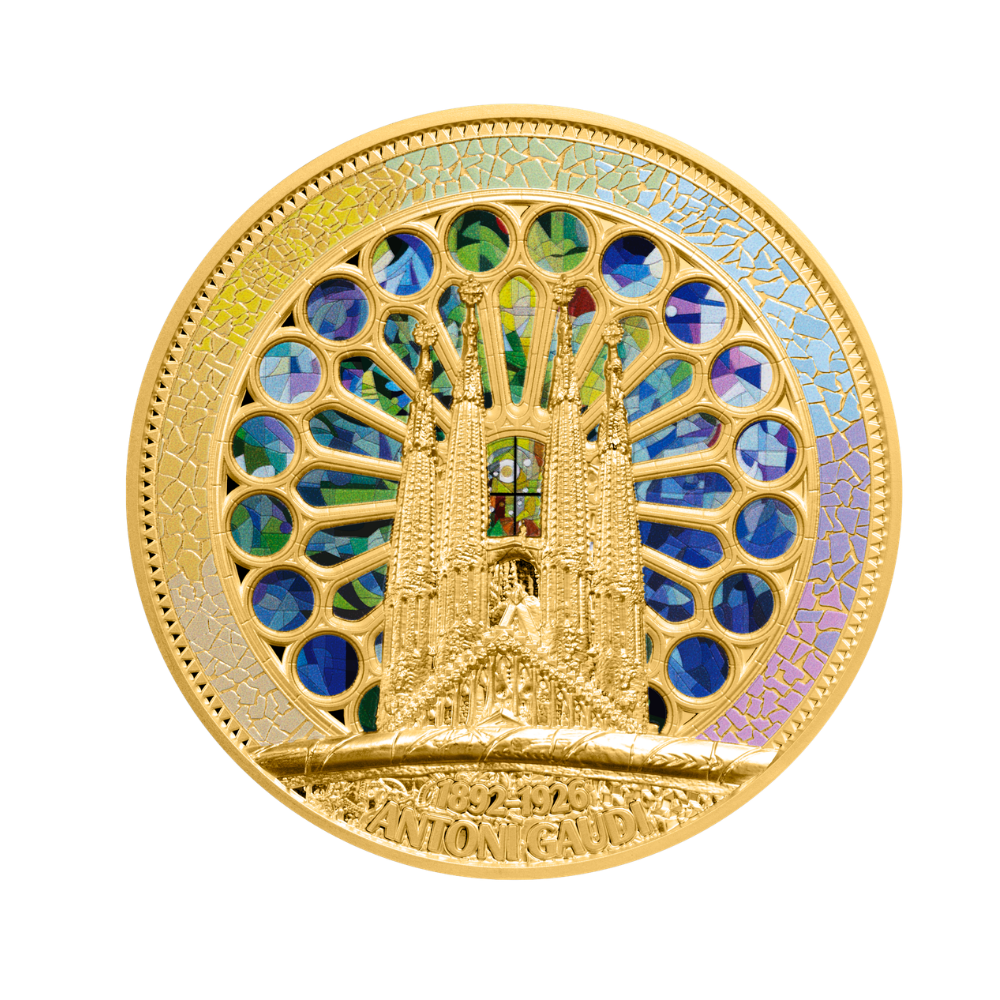 Antoni Gaudi 2 Oz Gold Gilded Edition Silver Coin 2026 MDM
