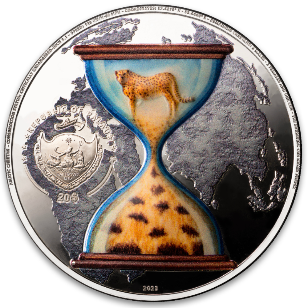 ASIATIC CHEETAH Endangered Animals 3 Oz Silver Coin $20 Palau 2023