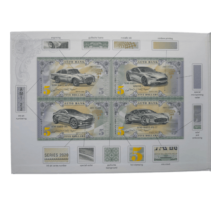 Aston Martin Auto Fantasy Note Limited Series Uncut Sheet of Four Notes pic3