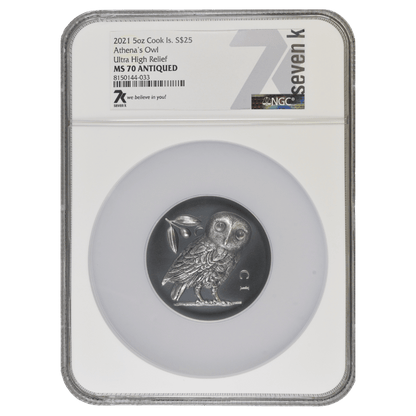 Athena's Owl Numismatic Icons 5 Oz Silver Coin 2021 - MS 70 ANTIQUED