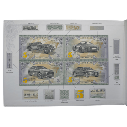 Audi Auto Fantasy Note Limited Series Uncut Sheet of Four Notes
