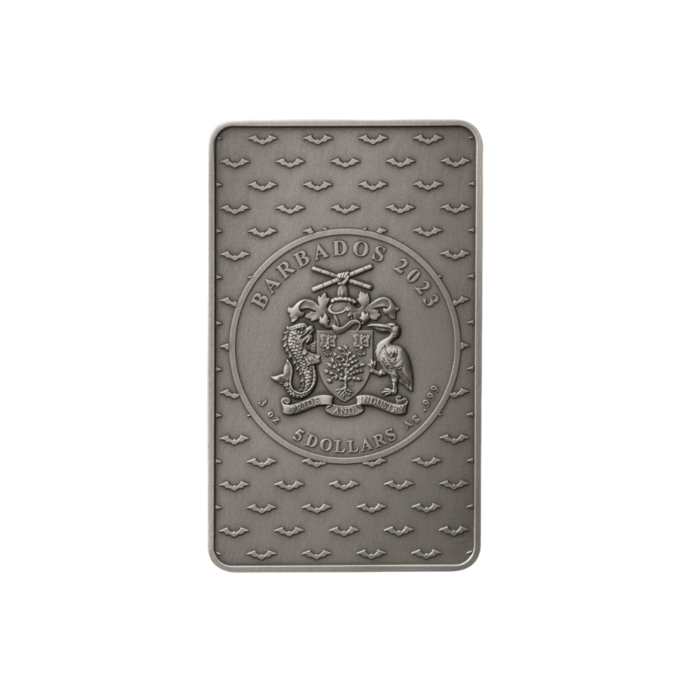 BATMAN Defending Gotham Bar 3 Oz Silver Coin $5 Barbados 2023