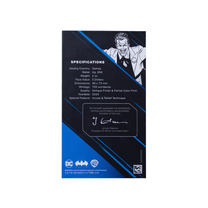 BATMAN VS JOKER 2 Oz Silver Coin $5 Samoa 2024