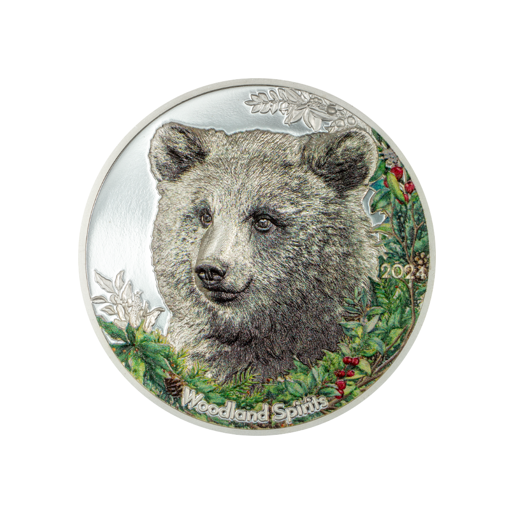 BEAR Woodland Spirit 1 Oz Silver Coin 500 Togrog Mongolia 2024