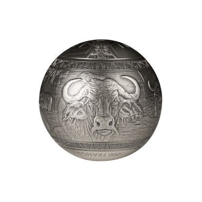 BIG FIVE LEOPARDS Spherical 1 Kg Kilo Silver Coin 1000 Francs Djibouti 2023