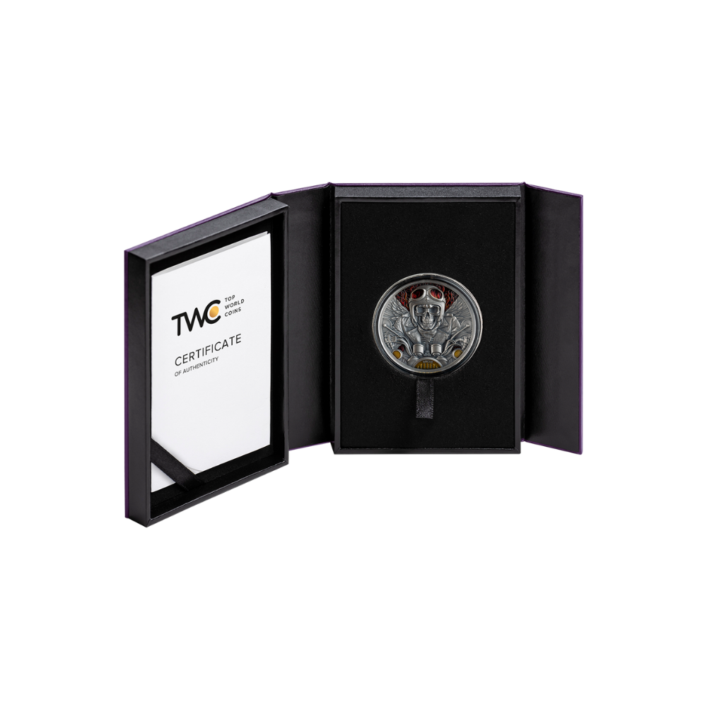 BIKER Memento Mori 1 Oz Silver Coin 5 Cedis Ghana 2024