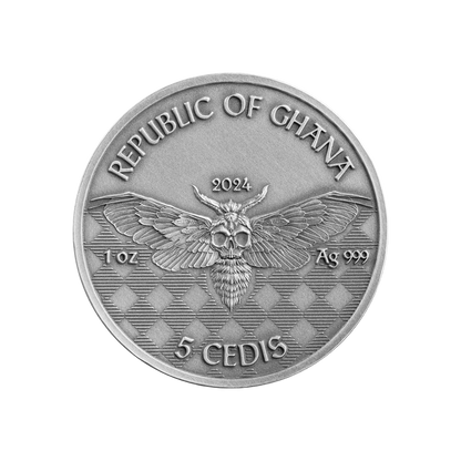 BIKER Memento Mori 1 Oz Silver Coin 5 Cedis Ghana 2024