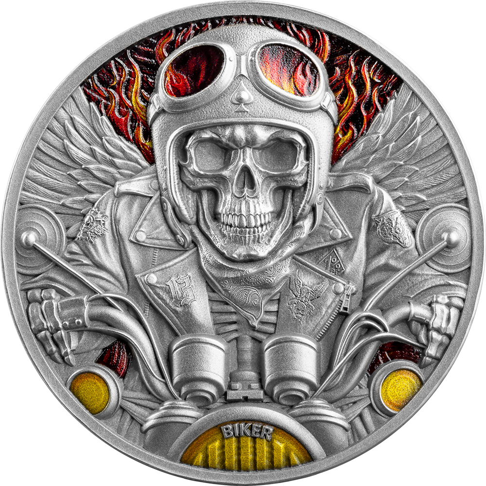 BIKER Memento Mori 1 Oz Silver Coin 5 Cedis Ghana 2024 - PARTHAVA COIN