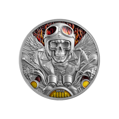BIKER Memento Mori 1 Oz Silver Coin 5 Cedis Ghana 2024