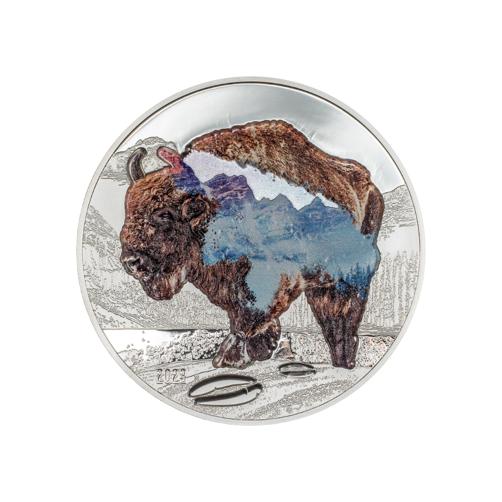BISON Into The Wild 2 Oz Silver Coin 1000 Togrog Mongolia 2023
