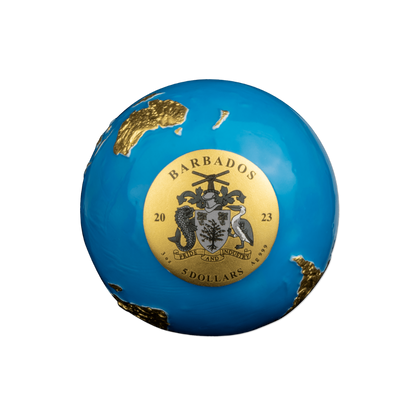 BLUE MARBLE Glow in the Dark Gold Plating 3 Oz Silver Coin $5 Barbados 2023