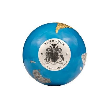 BLUE MARBLE Glow in the Dark Planet Earth 5 Oz Silver Coin $5 Barbados 2024
