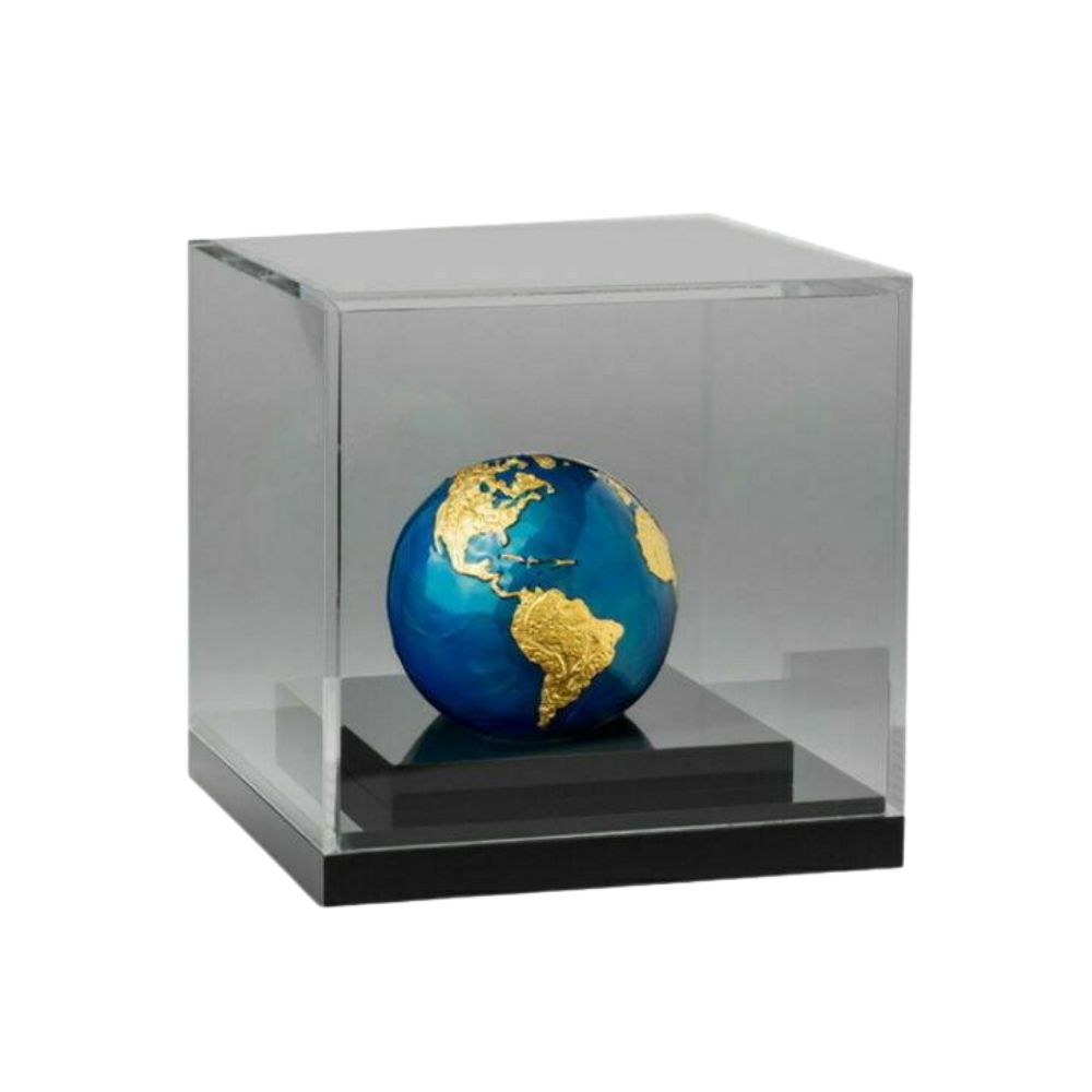 BLUE MARBLE Gold Plating Planet Earth Spherical 3 Oz Silver Coin $5 Barbados 2021