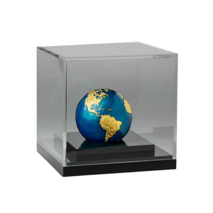 BLUE MARBLE Gold Plating Planet Earth Spherical 3 Oz Silver Coin $5 Barbados 2021