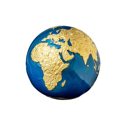 BLUE MARBLE Gold Plating Planet Earth Spherical 3 Oz Silver Coin $5 Barbados 2021