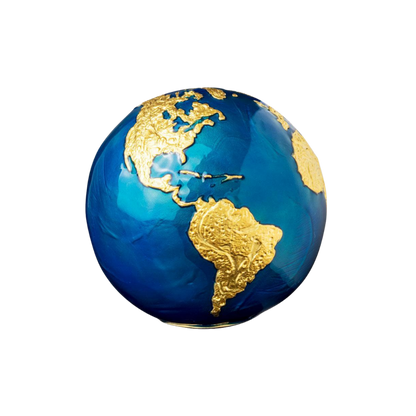 BLUE MARBLE Gold Plating Planet Earth Spherical 3 Oz Silver Coin $5 Barbados 2021