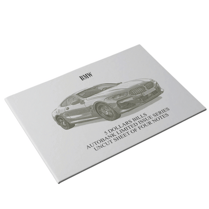 BMW Auto Fantasy Note Limited Series Uncut Sheet of Four Notes