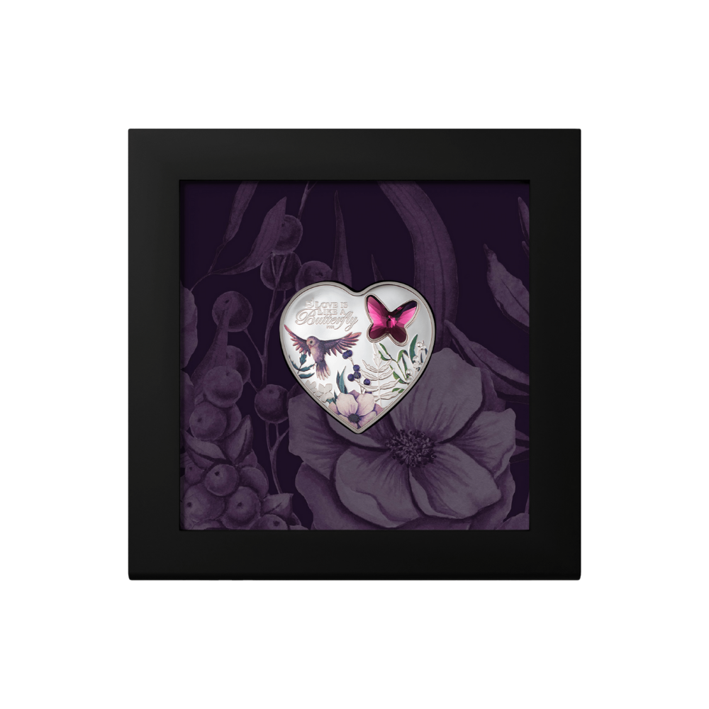 BUTTERFLY Brilliant Love Heart Silver Coin $5 Cook Islands 2023