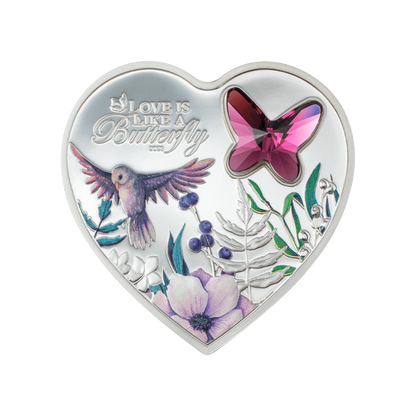 BUTTERFLY Brilliant Love Heart Silver Coin $5 Cook Islands 2023