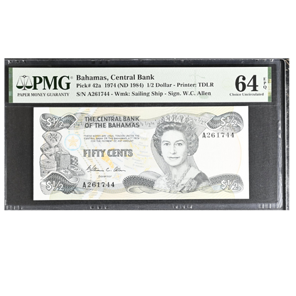 Bahamas 1/2 Dollar ND 1984 Pick 42a Choice UNC 64 EPQ