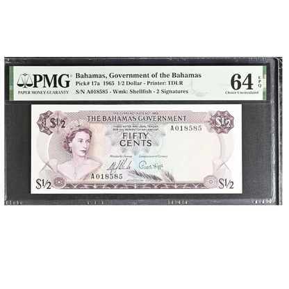 Bahamas 50 Cents 1965 Pick 17a Choice UNC 64 EPQ
