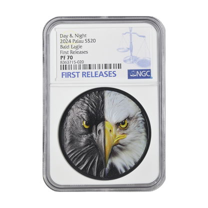 Bald Eagle Day and Night 3 Oz Silver Coin - First Releases PF 70