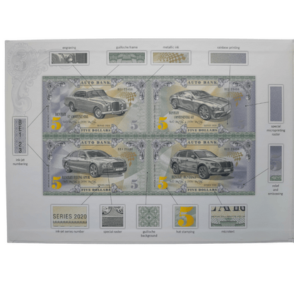 Bentley Auto Fantasy Note Limited Series Uncut Sheet of Four Notes