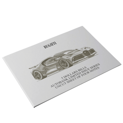 Bugatti Auto Fantasy Note Limited Series Uncut Sheet of Four Notes