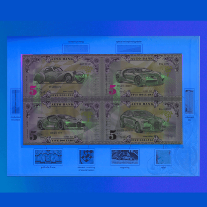 Bugatti Auto Fantasy Note Limited Series Uncut Sheet of Four Notes