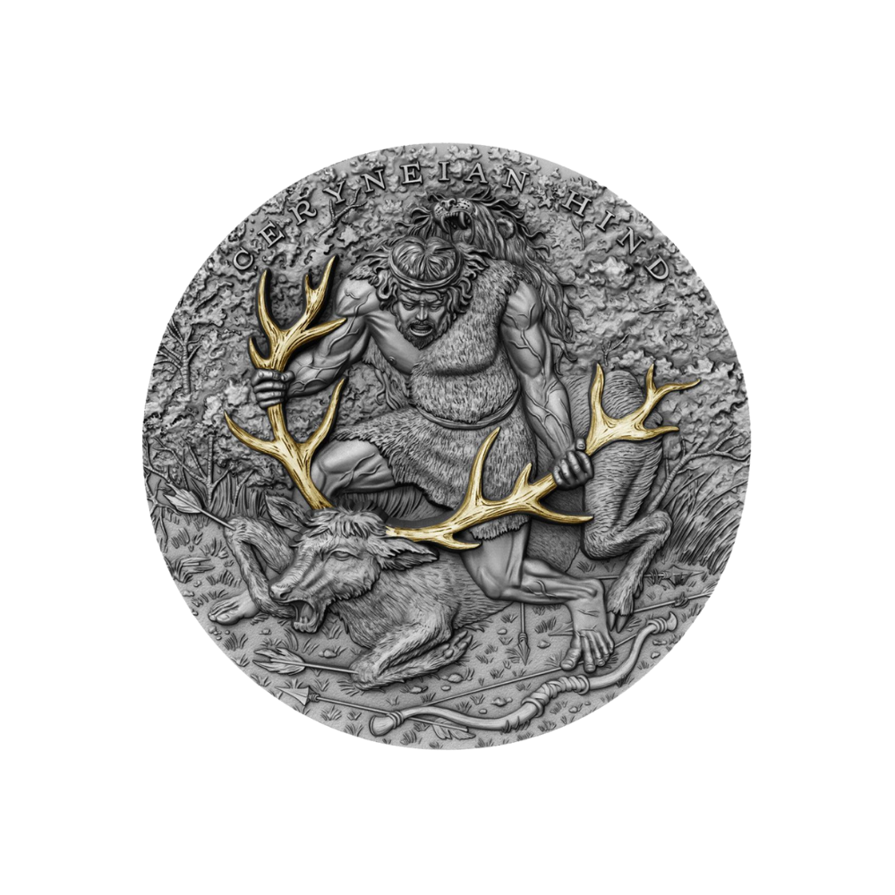 CERYNEIAN HIND Twelve Labours of Hercules 2 Oz Silver Coin $5 Niue 2020