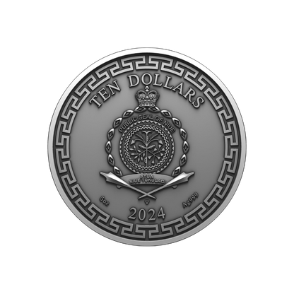 CHINESE DRAGON ART Antiqued 5 Oz Silver Coin $10 Niue 2024