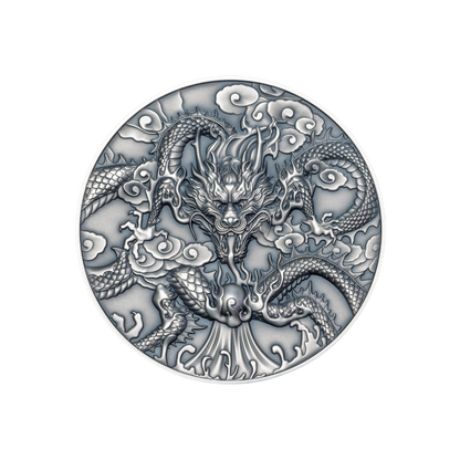 CHINESE DRAGON ART Antiqued 5 Oz Silver Coin $10 Niue 2024