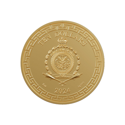 CHINESE DRAGON ART Gold Plated 5 Oz Silver Coin $10 Niue 2024