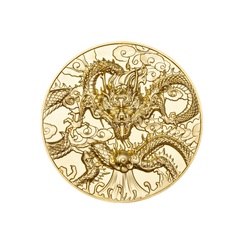 CHINESE DRAGON ART Gold Plated 5 Oz Silver Coin $10 Niue 2024