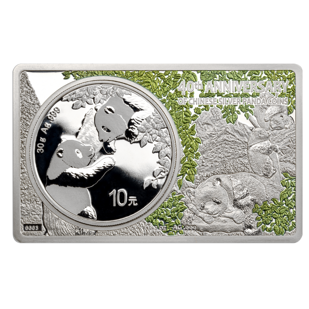 CHINESE PANDA 40th Anniversary Silver Set Coin 2 Oz + 30g Bar China 2023