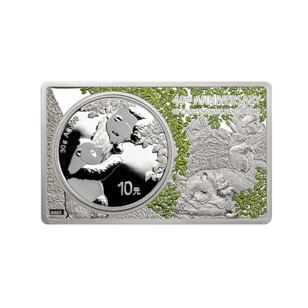 CHINESE PANDA 40th Anniversary Silver Set Coin 2 Oz + 30g Bar China 2023