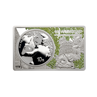 CHINESE PANDA 40th Anniversary Silver Set Coin 2 Oz + 30g Bar China 2023