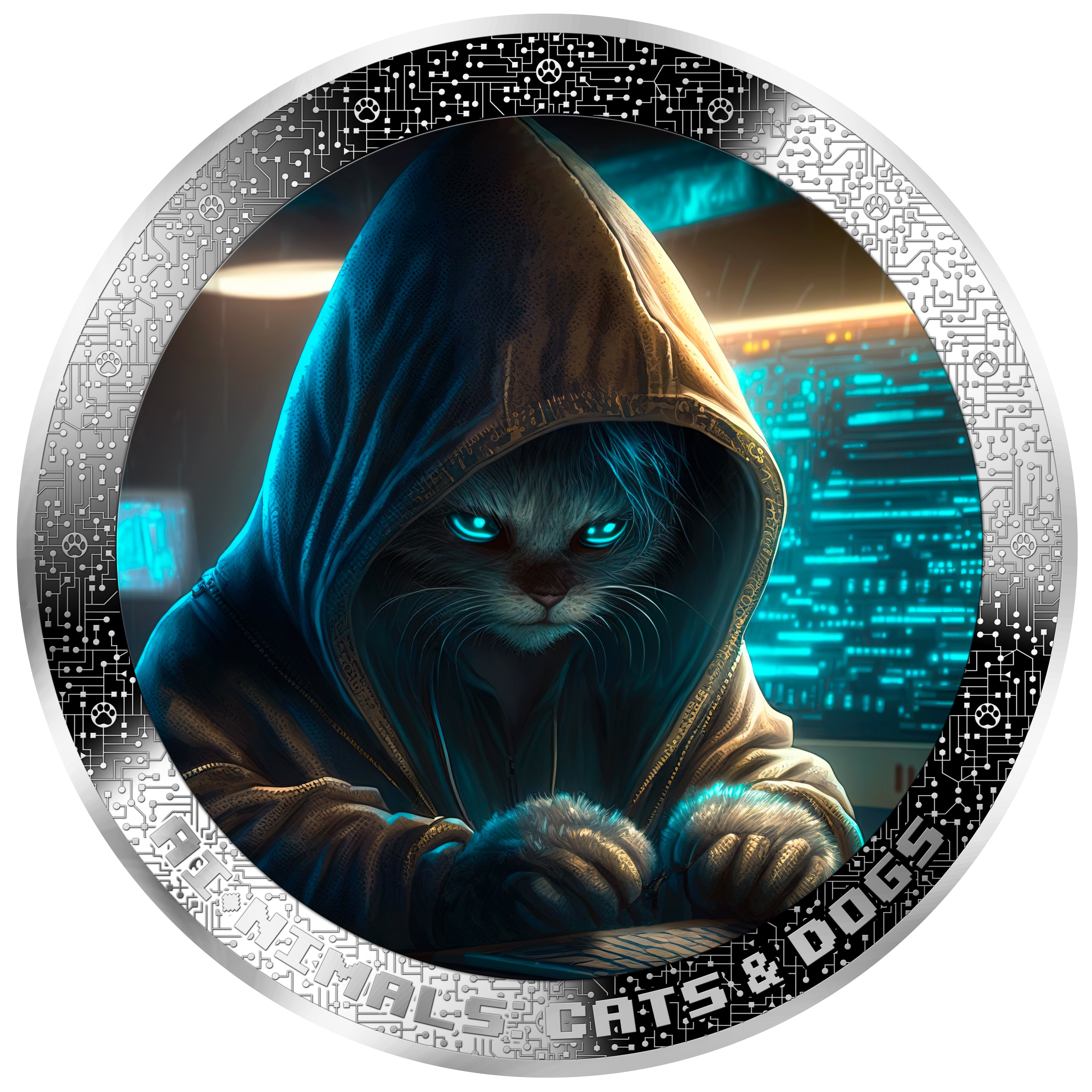 HACKER CAT AI-NIMALS 1 Oz Silver Coin 1000 Francs Cameroon 2025 - PARTHAVA COIN