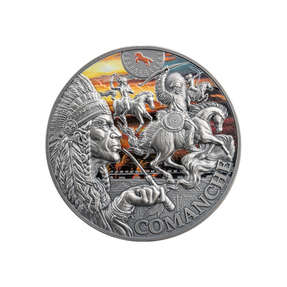 COMANCHE Tribal Spirit Colored 2 Oz Silver Coin 2000 Francs Cameroon 2024