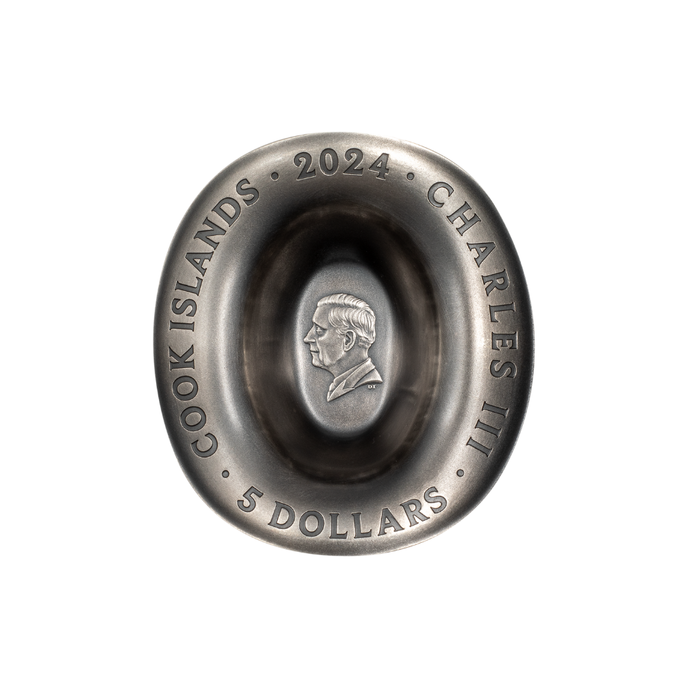 COWBOY HAT Special Shapes 1 oz Silver Coin $5 Cook Islands 2024