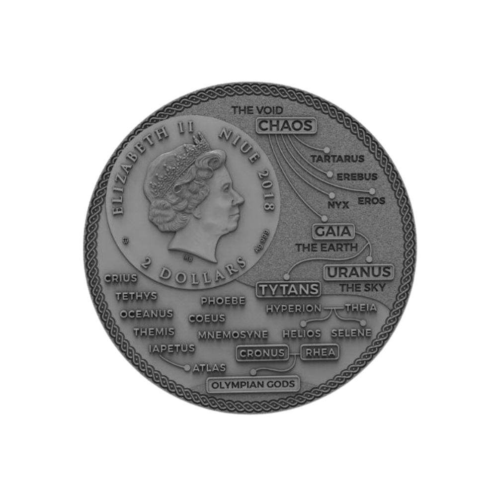 CRONUS Greek Titans 2 Oz Silver Coin $2 Niue 2018