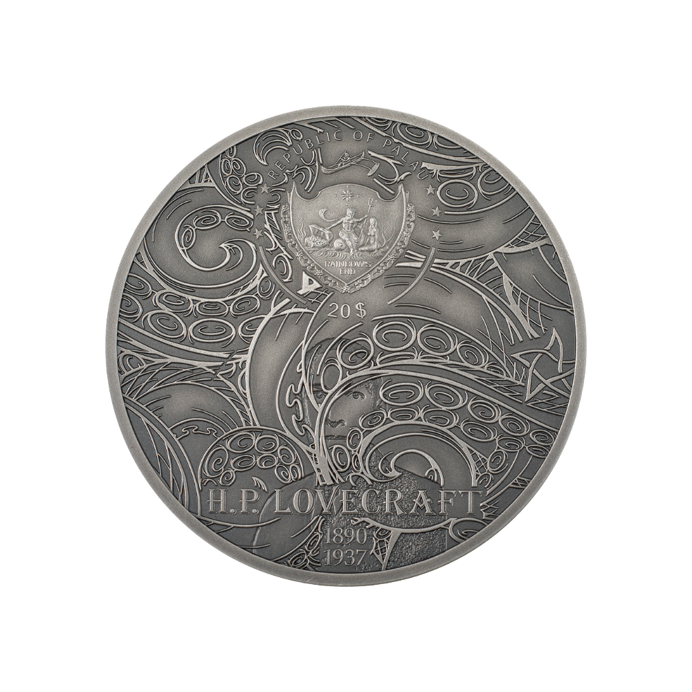CTHULHU Howard Phillips Lovecraft 3 Oz Silver Coin $20 Palau 2022
