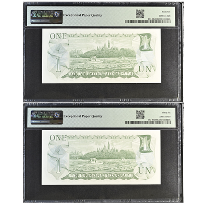 Canada 1 Dollar 1973 BC-46b Gem UNC 66 EPQ Consecutive Pair- SN: ECM3987345 and ECM3987346