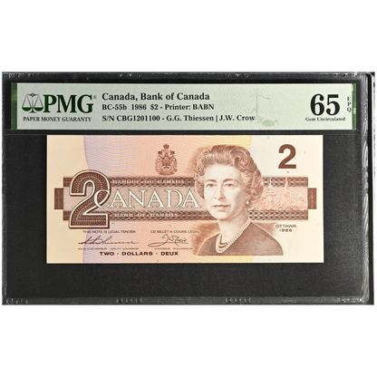 Canada 2 Dollars 1986 Pick BC-55b Gem UNC 65 EPQ